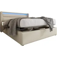 BlingBin Boxspringbett Stauraumbett Polsterbett (1-St), Doppelbett inkl. Farbwechselnde LED-Beleuchtungsleiste