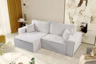 Ecksofa Schlafsofa FLOSI Stoff Raven Weiß Ottomane Links