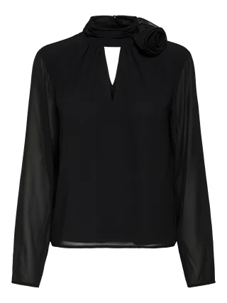 JDY - JDYNOMI L/S HIGH NECK ROSE TOP WVN Black - Gr. - S