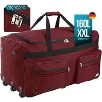 monzana Reisetasche (1-tlg), mit Rollen 160L Trolley Teleskopgriff Rot Groß XXL Gepäcktasche