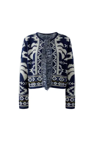Oui - Strickjacke dk blue white - Gr. - 42