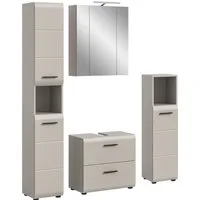 welltime Badezimmer-Set, (Set, 5-St., Hochschrank, Spiegelschrank inkl.Beleuchtung, WBU, Standschrank), Bad-Kombination, Bad-Möbel, Badezimmer, Kombination, Kombi