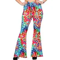 Metamorph Hippie-Kostüm Batik Peace Hippie Hose, Eng geschnittene Schlaghose im Batikdesign