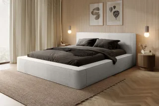 Polsterbett Doppelbett OMAHA 140x200cm in Stoff Euphoria Weiß