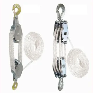 270° Rotatable Rope Pulley Block Zinc Alloy Hook Handheld Crane Heavy Duty Polyethylene Rope Pulley Hoist Manual Lifting
