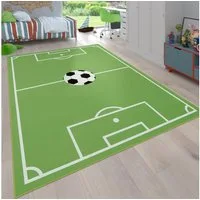 Paco Home Kinderteppich Bino 568, rechteckig, Höhe: 4 mm, Kurzflor, Spiel-Teppich, Motiv Fußballfeld, Kinderzimmer