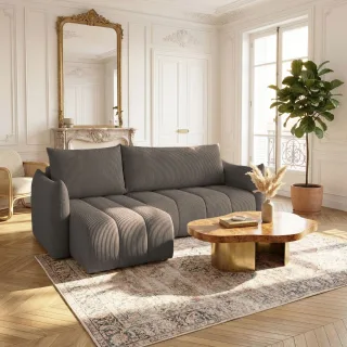 Ecksofa Schlafsofa ONTARIO XS in Stoff Poso Braun Ottomane Links
