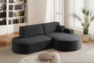 Ecksofa Schlafsofa Sofa VENEDIG Stoff Arena Schwarz Ottomane Rechts