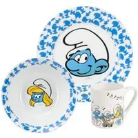 United Labels® Frühstücks-Geschirrset Die Schlümpfe Kinder - Set 3-tlg., 1 Personen, Porzellan