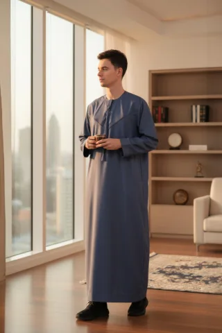 Herren Blau Eid Marokkanische Jubba Robe Djellaba Ramadan Eid Thobe LFS-HM11