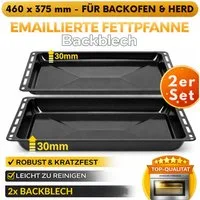 ICQN Backblech 460 x 370 x 30 mm, Fettpfanne für Backofen, Doppeltemailliert, (Backblech Set, 2-St), Passend für Bosch Neff Constructa, Kratzfest & Rosfrei