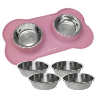 KaraLuna Doppelnapf Napfunterlage mit 4x Napf rosa M