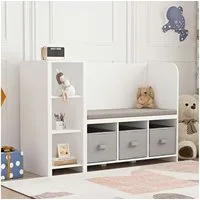 en.casa Sitzbank, mit Regal für Kinder »Høylandet« 76x112x40 cm Weiß/Grau