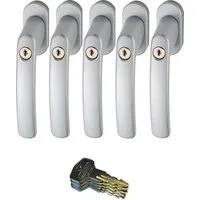ABUS Fenstergriff ABUS FG200 Weiß, Braun, Silber, SB abschließbarer Fenstergriff, 5er Set silber, abschließbar, Kindersicherung