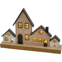 Spetebo LED-Dekofigur LED Weihnachts Stadt Aufsteller aus Holz - 30 x 20 cm (Artikel, Dekoleuchte), Deko Häuserzeile warm weiß beleuchtet