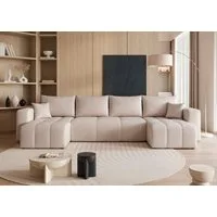 yourhouse24 Wohnlandschaft PEDRO U in Samt-Optik – Riesige Schlaffunktion & abnehmbare Bezüge, mit Schlaffunktion und Bettkasten, Seite universal