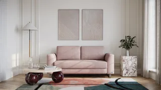 BRUNO Schlafsofa 140cm in Pink Blush Rosa | Klassik | stabiles Massivholz & Boxspringkomfort
