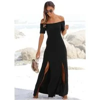 LASCANA Maxikleid mit langen Beinschlitzen und Carmenausschnitt, elegant schulterfreies Sommerkleid, Carmenkleid, bügelfreie Ware, Partykleid