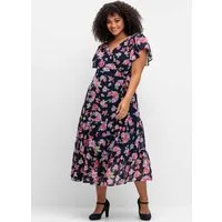 sheego by Joe Browns Etuikleid Chiffonkleid Kurzarm mit Blumendruck und Bindegürtel