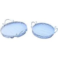 Deko-Impression Dekotablett Tablett-Set 2 Stück / 2 Größen rund Antikstyle weiß 26 + 33 cm (2 St)