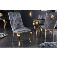 riess-ambiente Polsterstuhl MODERN BAROCK grau / gold (Einzelartikel, 1 St), Esszimmer · Samt · Metall · Chesterfield-Steppung