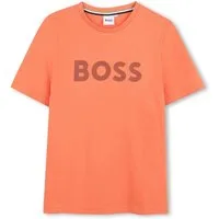 Boss Kidswear T-Shirt BOSS Kids Kurzarm T-Shirt orange mit braunem Logo