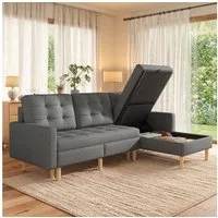 Merax Ecksofa mit Stauraum & Schlaffunktion, 212×130×86cm, 1 Teile, L-Form Sofa mit wechselbarer Chaiselongue, 3-Sitzer Sofa Couch