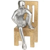 Moritz Skulptur Mann auf Stuhl silber 13 cm, Holz, Tischdeko, Fensterdeko, Wanddeko, Holzdeko, Weihnachtsdeko