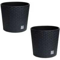 astor24 Blumentopf 2x Blumentopf Rattan Blumenkübel Pflanzentopf (Blumentopf Garten Balkon Blumen Topf Kräutertopf, 2 Blumentöpfe), montiert