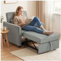 HOMCOM Schlafsofa 3-in-1 Schlafsessel mit Leinenoptik, verstellbarer Rückenlehne, Umwandelbarer Sessel mit Bettfunktion 1 Teile, für Wohnzimmer, Wohnung, Grau