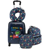 COSTWAY Kinderkoffer Set, 4 Rollen, 5 teiliges Trolley mit Handgepäck, Kissen