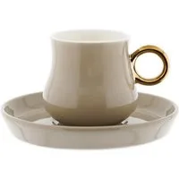 Mulex Kaffeeservice 12-tlg Mokkatassen Set aus Porzellan, 100 ml - Taupe/Gold (12-tlg), 6 Personen, Porzellan, 6x Mokkatassen, 6x Untertassen