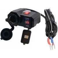 Bolwins D74C Motorrad Zigarettenanzünder 2x USB Steckdose Ladegerät 5V /2,1A USB-Ladegerät (2100 mA, Packung, 8-tlg., Dual USB, mit Schalter, wasserdicht, Spannungsanzeige)
