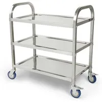 JEOBEST Küchenwagen Catering Servierwagen 3 Böden Edelstahlwagen mit Bremse Rädern, (Rollwagen, Rammschutz, vibrationsarme Schwenkrollen) Edelstahl