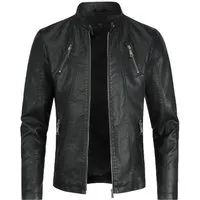 Allthemen Lederjacke Herren Bikerjacke aus Kunstleder
