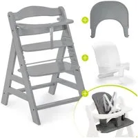 Hauck Hochstuhl Alpha Plus Grey, Holz Baby Kinderhochstuhl mit Tablett Click Tray, Baby-Sitz & Sitzpad