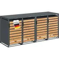 STEELSØN Mülltonnenbox Kestra 120L aus verzinktem Stahl (Anthrazit/Holz, Für 4 Tonnen), verfügbar mit 1, 2, 3, 4 oder 5 Türen, mit Sichtstreifen Holzoptik