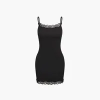 cfab (creamy fabrics) Nachthemd Camisole Dress mit Lace-Schwarz-M (1-tlg)
