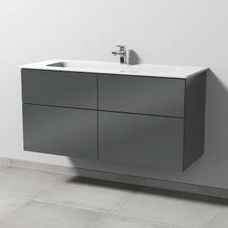 Sanipa 3way Keramik-Set Design Keramik-Waschtisch und Unterbau mit 4 Auszügen, Anthrazit-Glanz SF48279