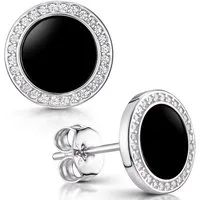 Materia Paar Ohrstecker Damen Ohrringe Onyx Schwarz Zirkonia SO-394, 925 Sterling Silber, rhodiniert