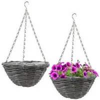 Spetebo Pflanzschale Weide Flechtkorb zum hängen 29 cm mit Folie (Set, 2 St., 1), mit Folie ausgekleidet