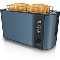 Arendo Toaster Edelstahl, Langschlitz, Display mit Restzeitanzeige, Krümelschublade, 2 lange Schlitze, für 4 Scheiben, 1500 W, Defrost Funktion, Wärmeisolierendes Gehäuse, mit Brötchenaufsatz