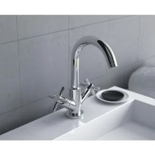 Herzbach Stilo Waschtisch-Zweigriffarmatur 14.953100.1.01 mit Zugstangen-Ablaufgarnitur, chrom
