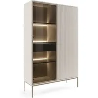 Goldstoff Vitrine LED, Glasfront, Schublade, kaschmir, gold Füße, Vitrinenschrank (Einzelmöbel, Vitrine mit LED, Glasfront, Schublade, Einzelmöbel modern gold)