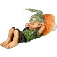 Figuren Shop GmbH Dekofigur Pixie Kobold Figur - Schlafend mit Pilz-Kissen - Dekofigur Zwerg Pilz