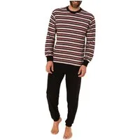 Normann Pyjama Herren Frottee Pyjama, Schlafanzug mit Bündchen in Streifenoptik