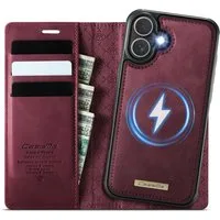 Cachito Handyhülle Hülle für iPhone 17/16, Echtleder Handyhülle,2 IN 1 Magnet Klapphülle, Abnehmbare Handyhülle mit kabellosem Laden, 3 Kartenfächern & Ständer