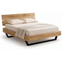 Liadomo Bettgestell Bologna, Bett, Doppelbett, Massive Eiche oder Akazie (Liegefläche 140 x 200, 160 x 200, 180 x 200 cm), Holzkopfteil, Industrial-Look, mit Metallkufen schwarz