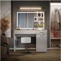 Vicco Schminktisch Adela, Weiß Hochglanz, 115 cm mit LED Spiegel und Hocker (3-St)