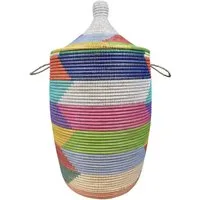 Wäschekorb Wäschekorb Senegal S - Zick Zack - Bunt, Handgeflochtener Wäschekorb aus traditionellem Kunsthandwerk